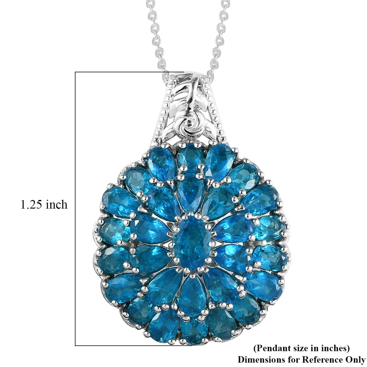 Malgache Neon Apatite Floral Pendant Necklace 20 Inches in Platinum Over Sterling Silver 7.50 Grams 5.85 ctw image number 5