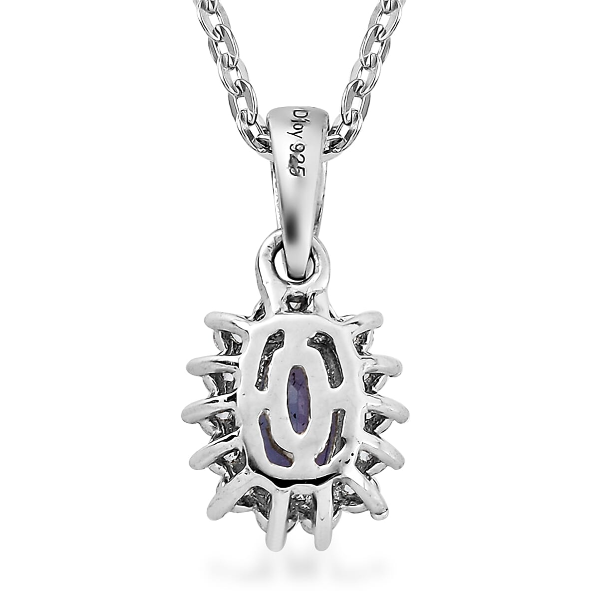 Tanzanite and White Zircon Halo Pendant Necklace 20 Inches in Platinum Over Sterling Silver 0.85 ctw