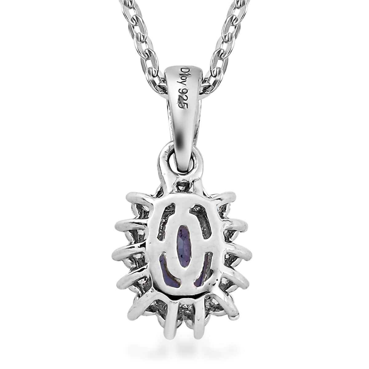 Tanzanite and White Zircon Halo Pendant Necklace 20 Inches in Platinum Over Sterling Silver 0.85 ctw image number 4