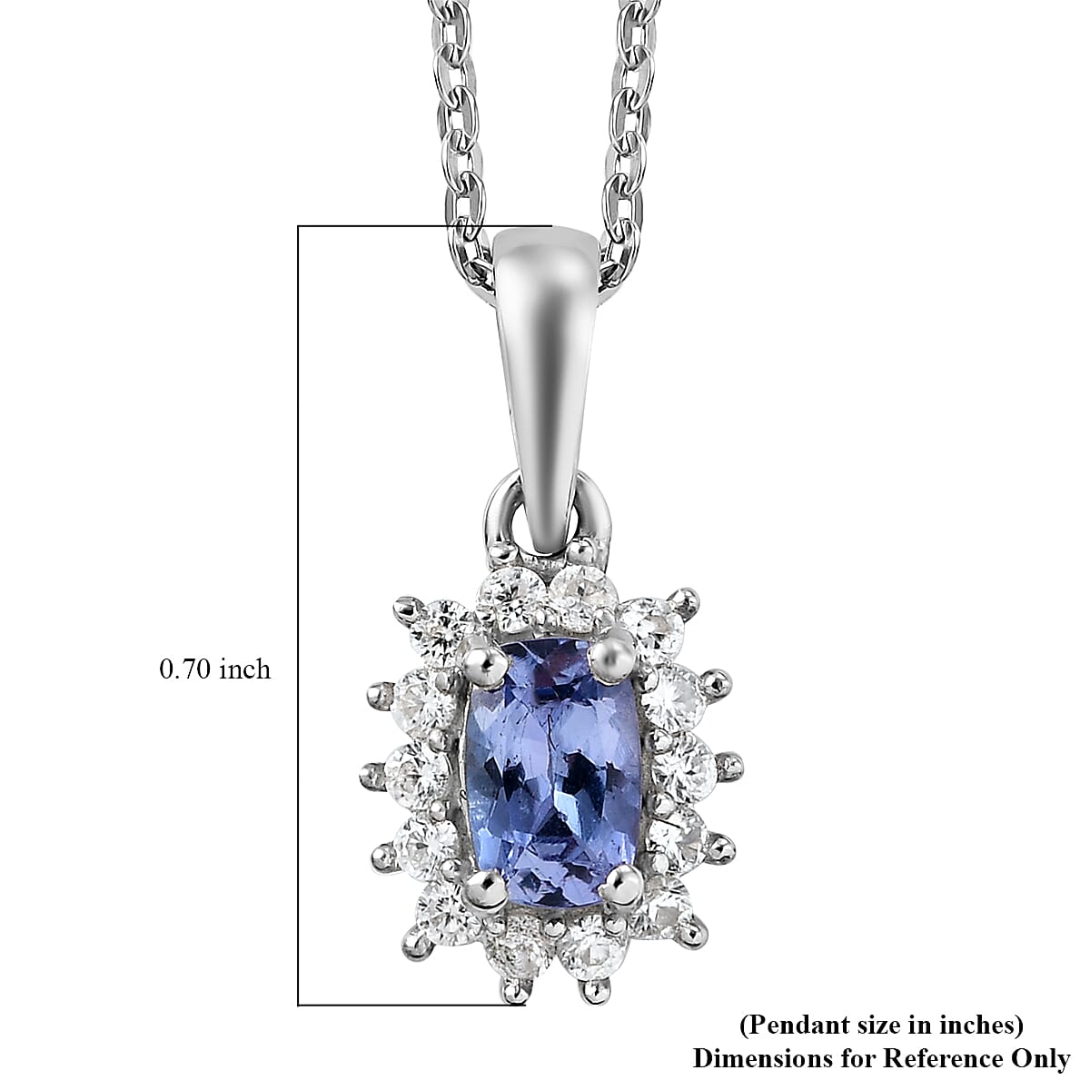 Tanzanite and White Zircon Halo Pendant Necklace 20 Inches in Platinum Over Sterling Silver 0.85 ctw
