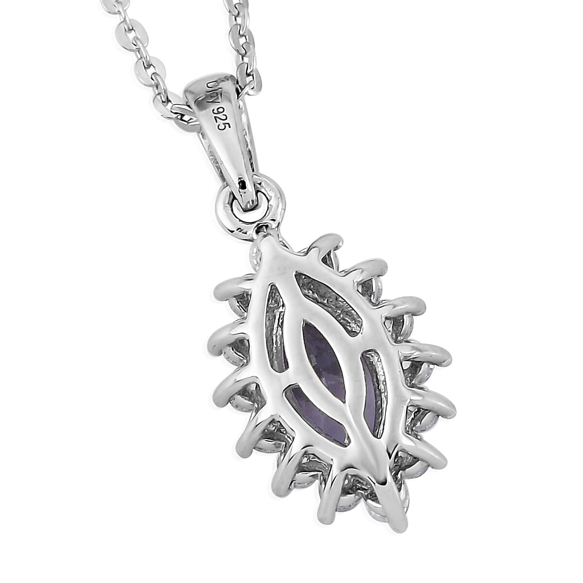 Tanzanite and Natural White Zircon Halo Pendant Necklace 20 Inches in Platinum Over Sterling Silver 1.15 ctw image number 4