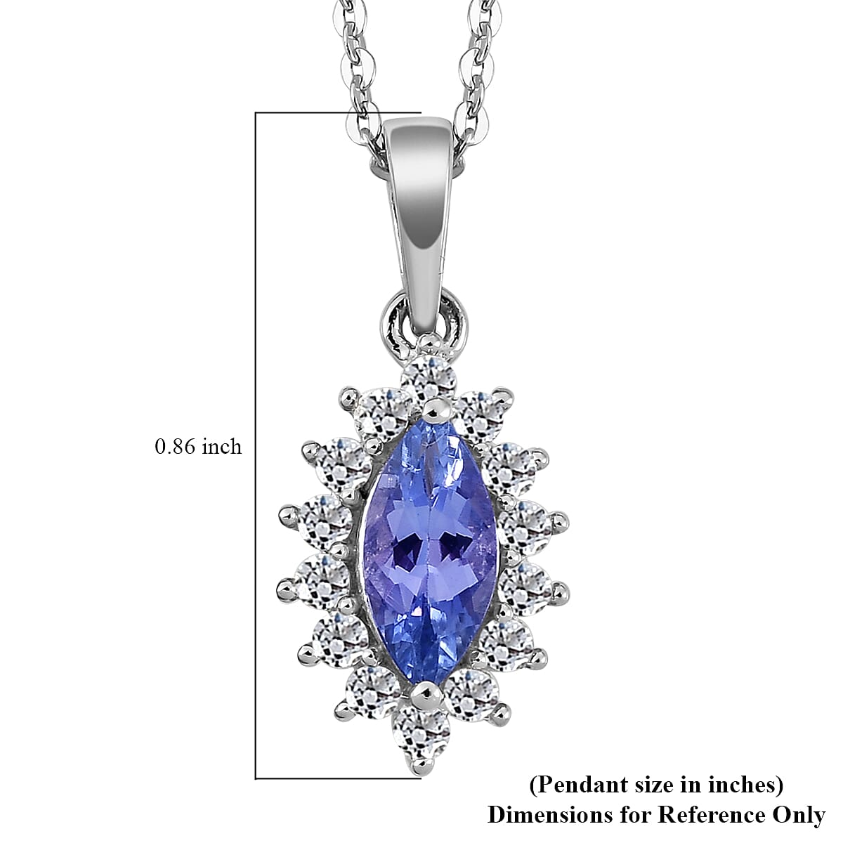 Tanzanite and Natural White Zircon Halo Pendant Necklace 20 Inches in Platinum Over Sterling Silver 1.15 ctw image number 5
