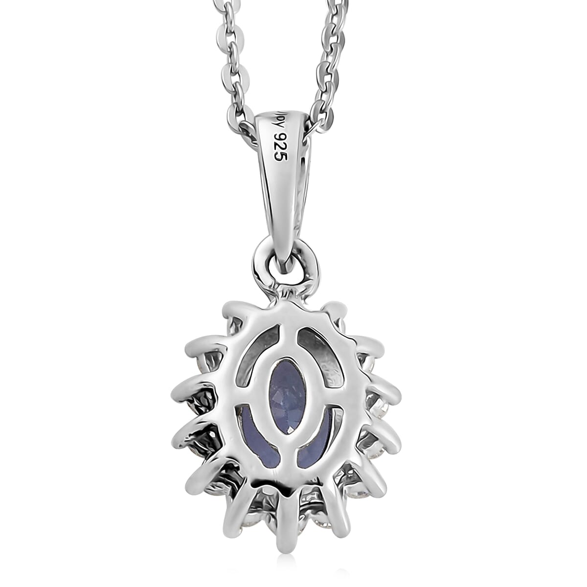 Tanzanite and Natural White Zircon Halo Pendant Necklace 20 Inches in Platinum Over Sterling Silver 1.15 ctw image number 4