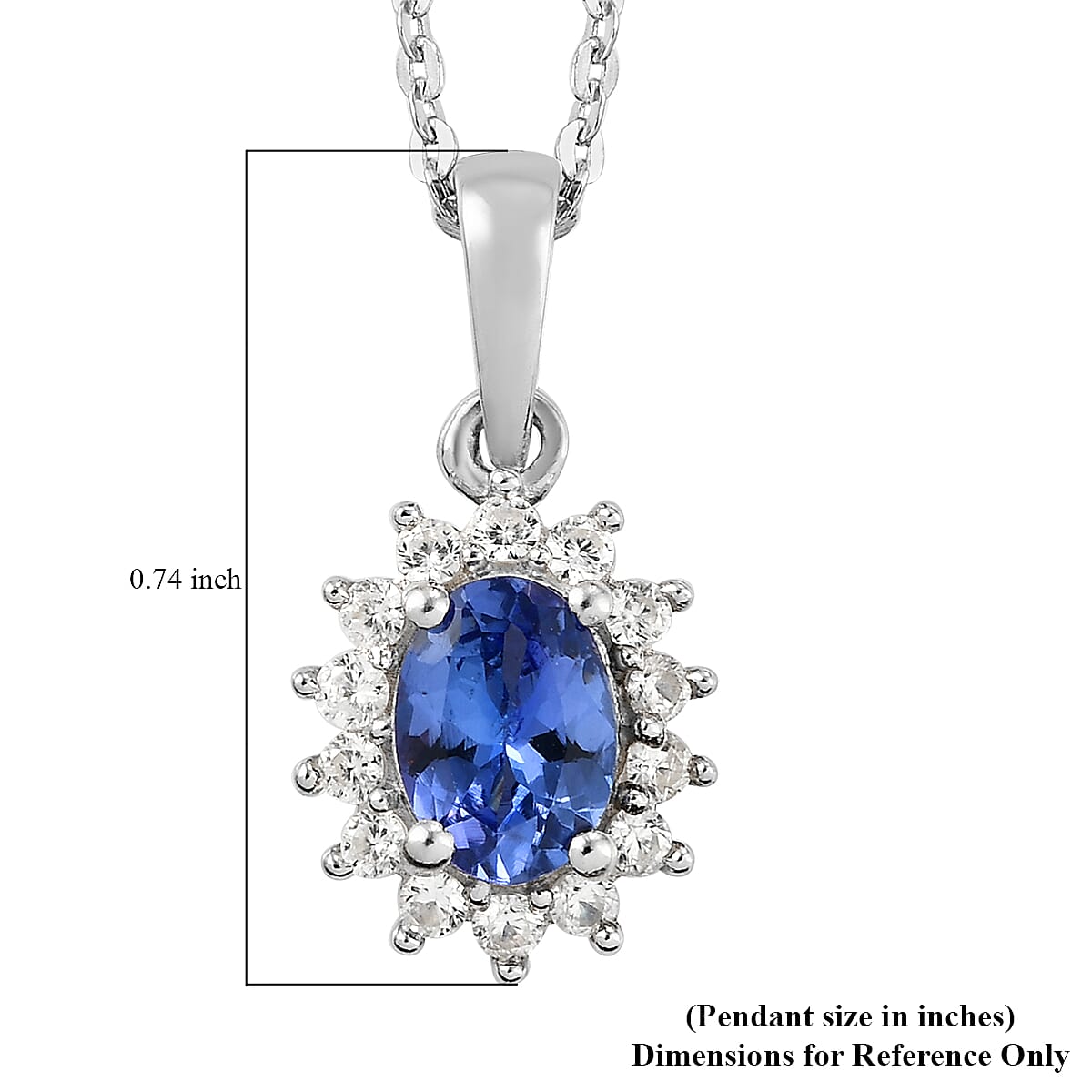 Tanzanite and Natural White Zircon Halo Pendant Necklace 20 Inches in Platinum Over Sterling Silver 1.15 ctw image number 5