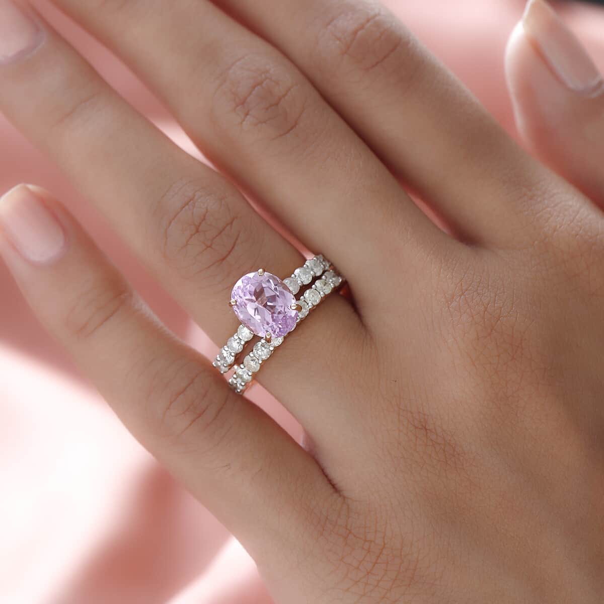 LUXORO 10K Rose Gold AAA Kunzite and G-H I3 Diamond Set of 2 Ring (Size 7.0) 3.90 Grams 6.00 ctw image number 2