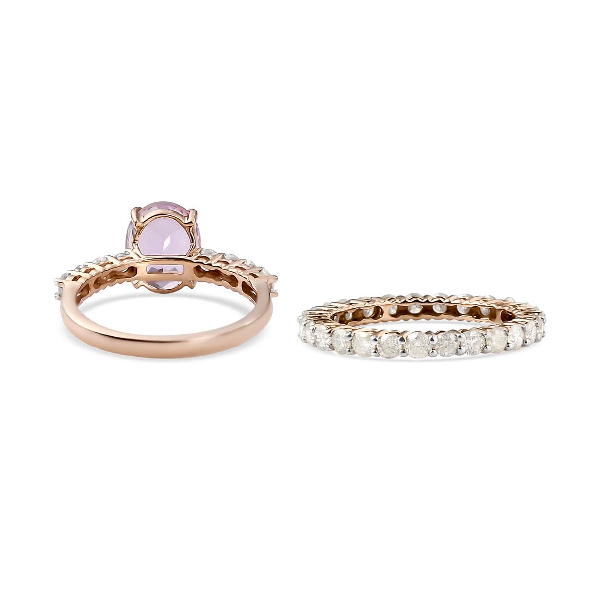 LUXORO 10K Rose Gold AAA Kunzite and G-H I3 Diamond Set of 2 Ring (Size 7.0) 3.90 Grams 6.00 ctw image number 4