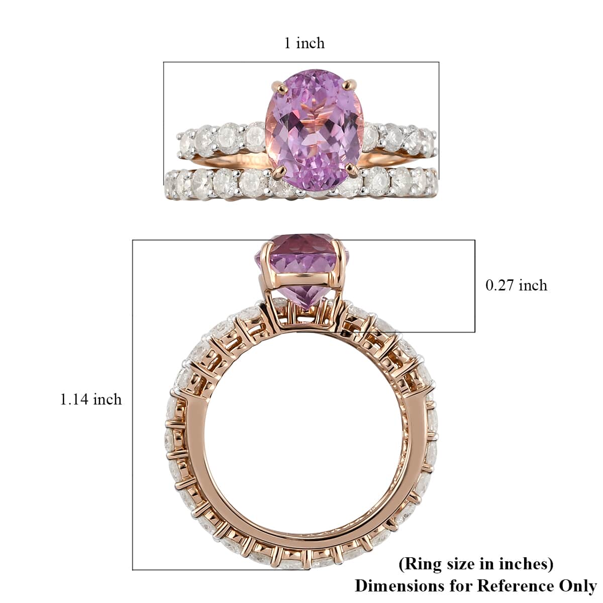 LUXORO 10K Rose Gold AAA Kunzite and G-H I3 Diamond Set of 2 Ring (Size 7.0) 3.90 Grams 6.00 ctw image number 5