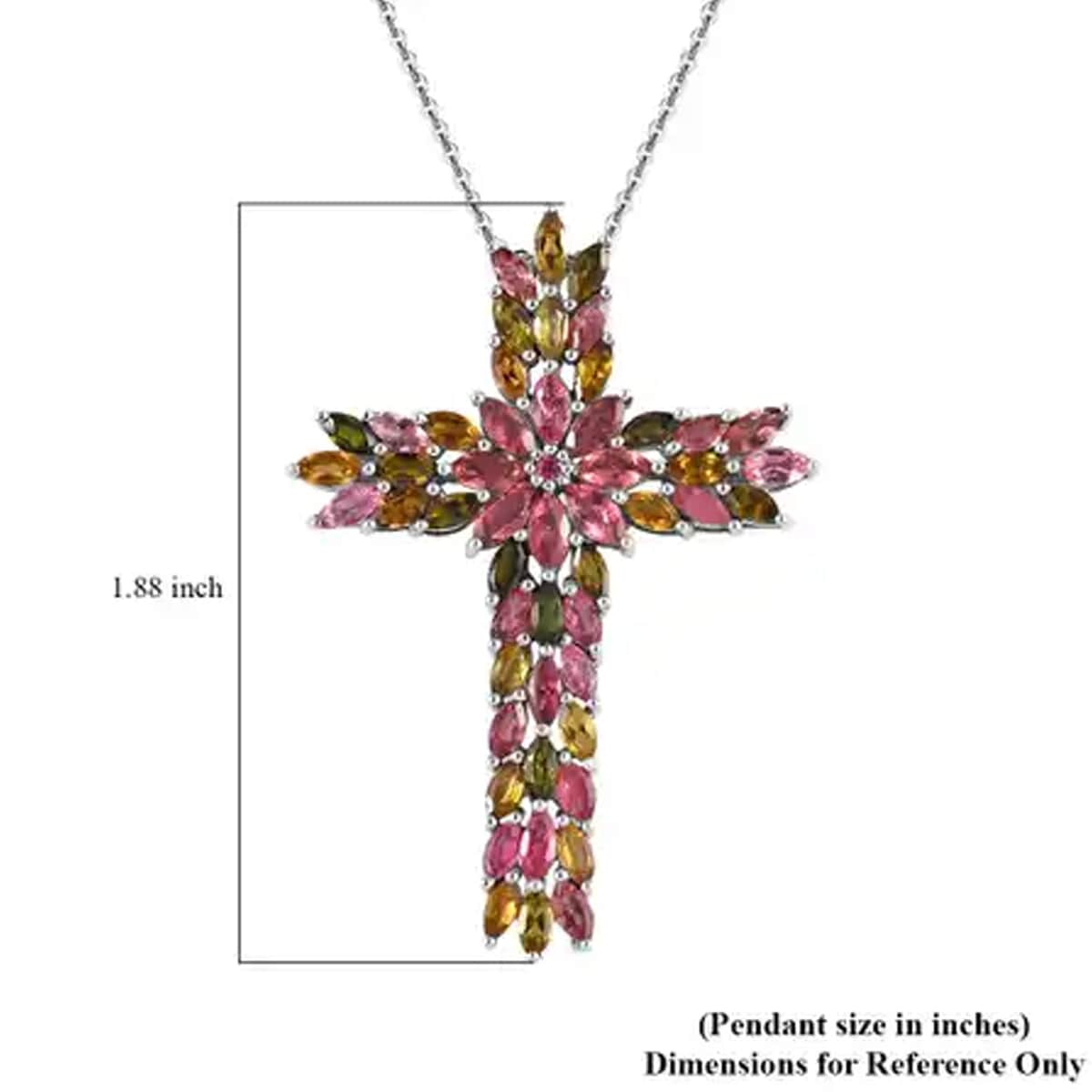 Premium Multi-Tourmaline Necklace in Platinum Over Sterling Silver, Cross Pendant (20 Inches) 7.25 ctw image number 6