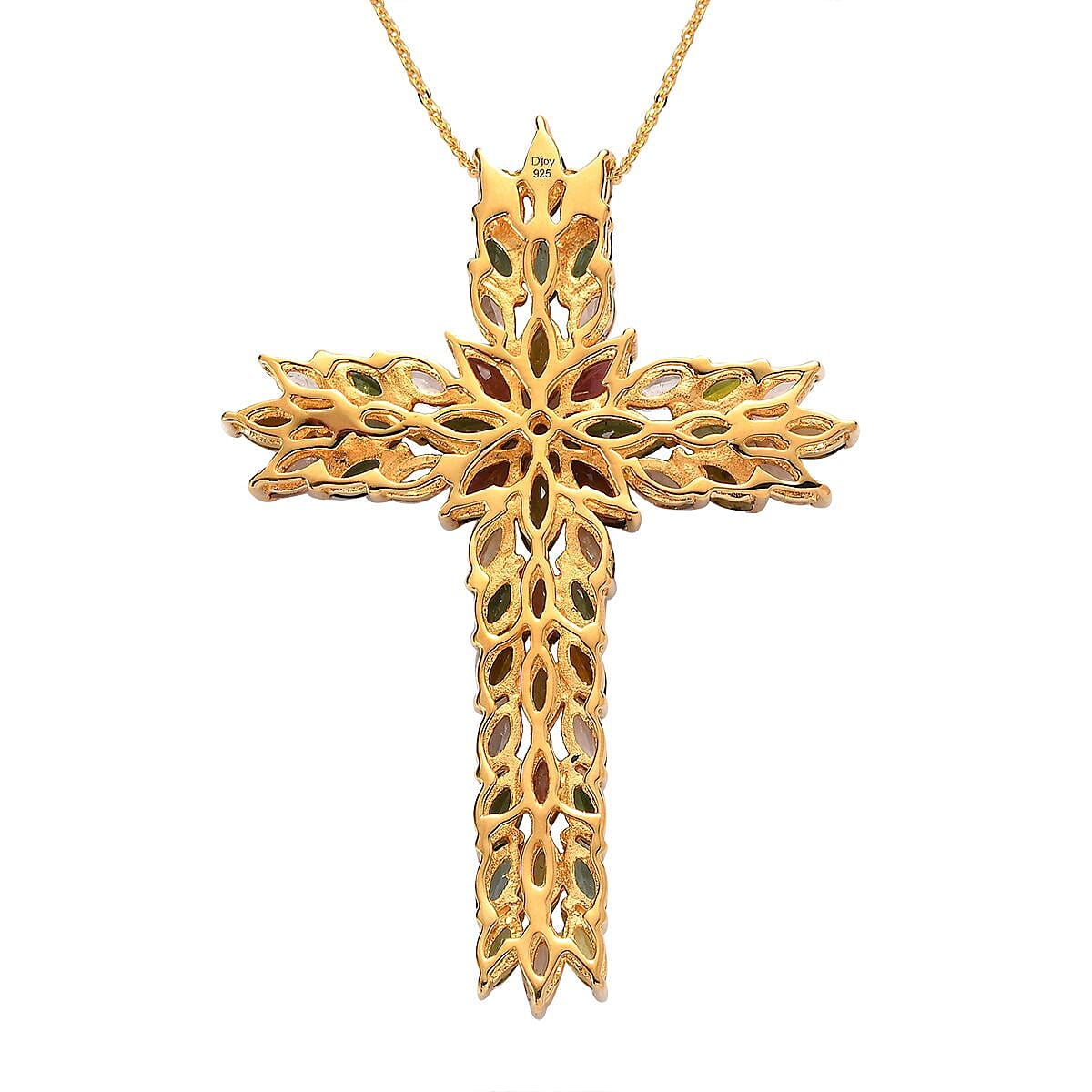 Multi-Tourmaline Necklace (20 Inches) in Vermeil YG Over Sterling Silver, Cross Pendant 6.90 ctw image number 4