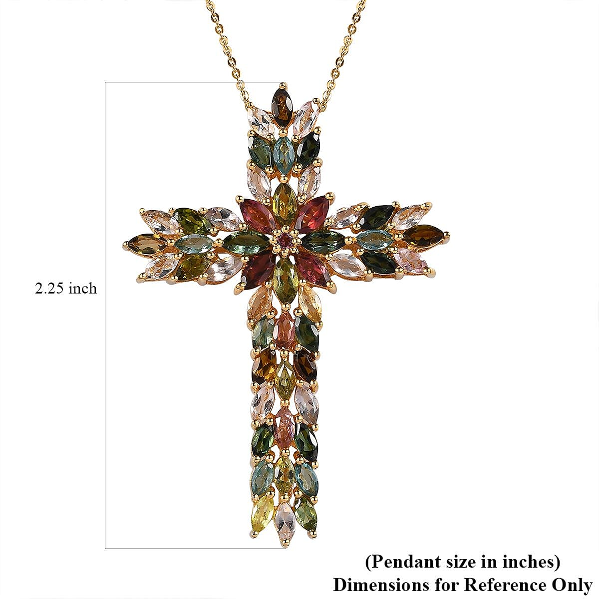 Multi-Tourmaline Necklace (20 Inches) in Vermeil YG Over Sterling Silver, Cross Pendant 6.90 ctw image number 6