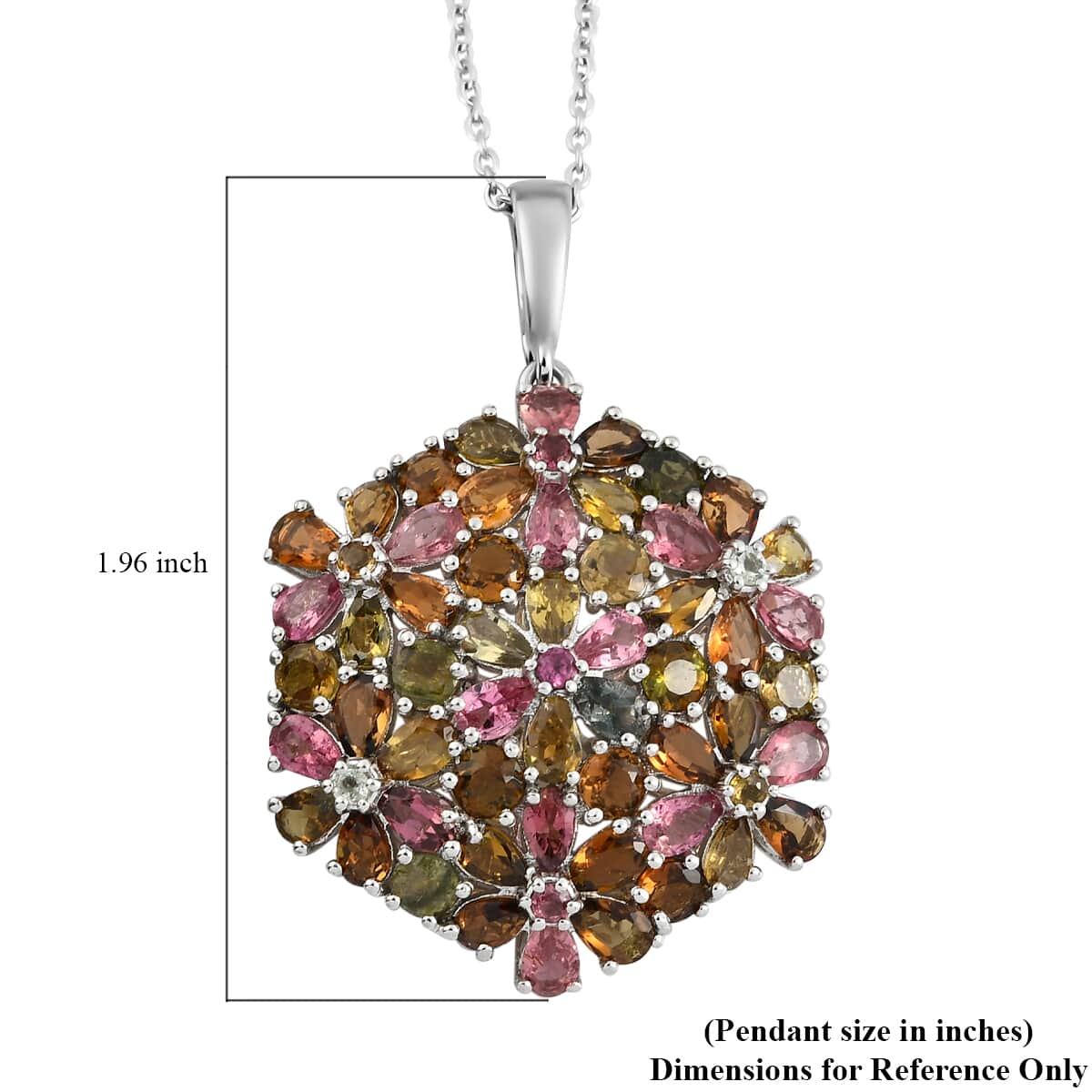 Multi-Tourmaline Floral Pendant Necklace 20 Inches in Platinum Over Sterling Silver 11 Grams 11.50 ctw image number 5