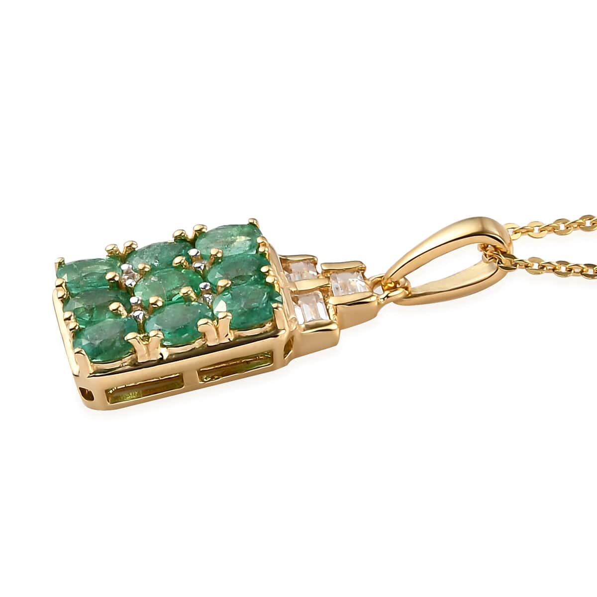 Boyaca Colombian Emerald and Natural White Zircon Cluster Pendant Necklace 20 Inches in Vermeil Yellow Gold Over Sterling Silver 1.75 ctw image number 3