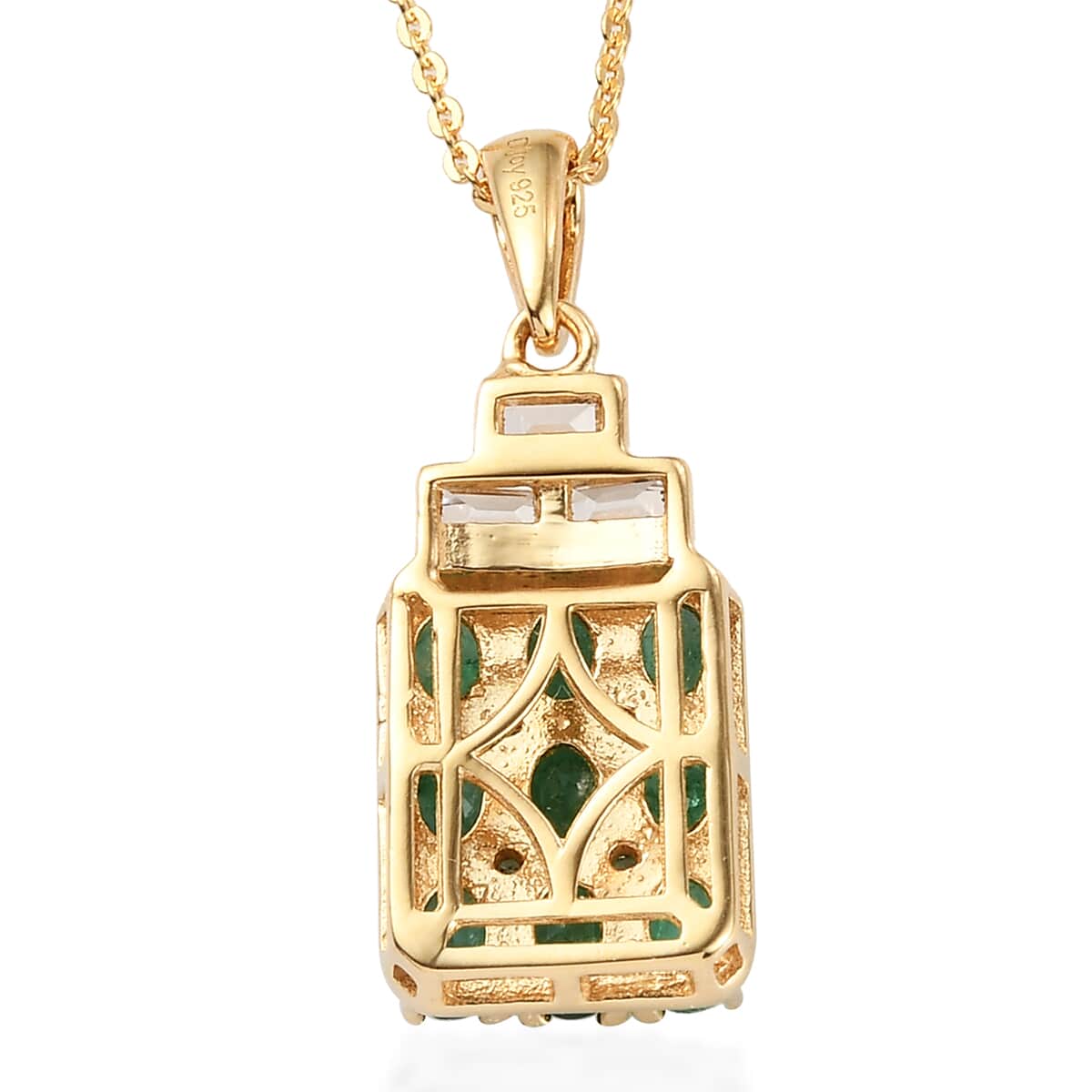 Boyaca Colombian Emerald and Natural White Zircon Cluster Pendant Necklace 20 Inches in Vermeil Yellow Gold Over Sterling Silver 1.75 ctw image number 4