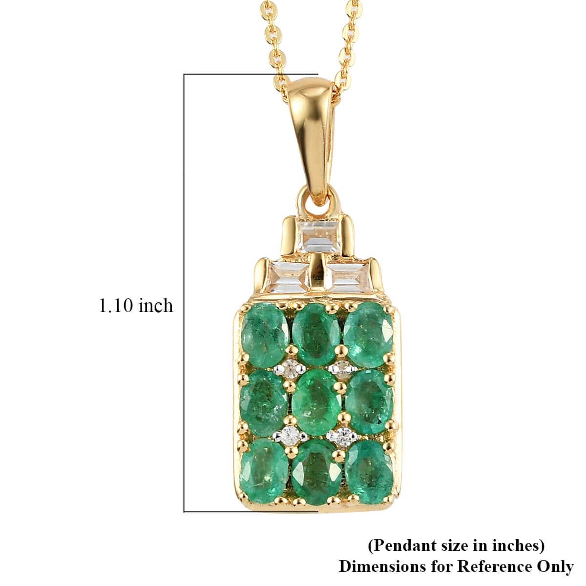 Boyaca Colombian Emerald and Natural White Zircon Cluster Pendant Necklace 20 Inches in Vermeil Yellow Gold Over Sterling Silver 1.75 ctw image number 5