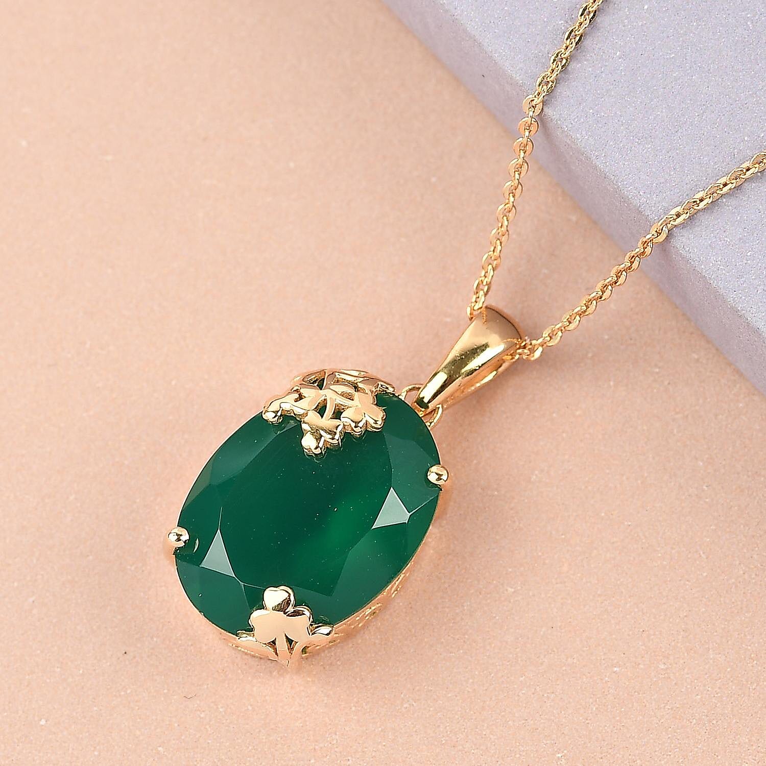 Verde Onyx Pendant Necklace 20 Inches in Vermeil Yellow Gold Over Sterling Silver 7.65 ctw