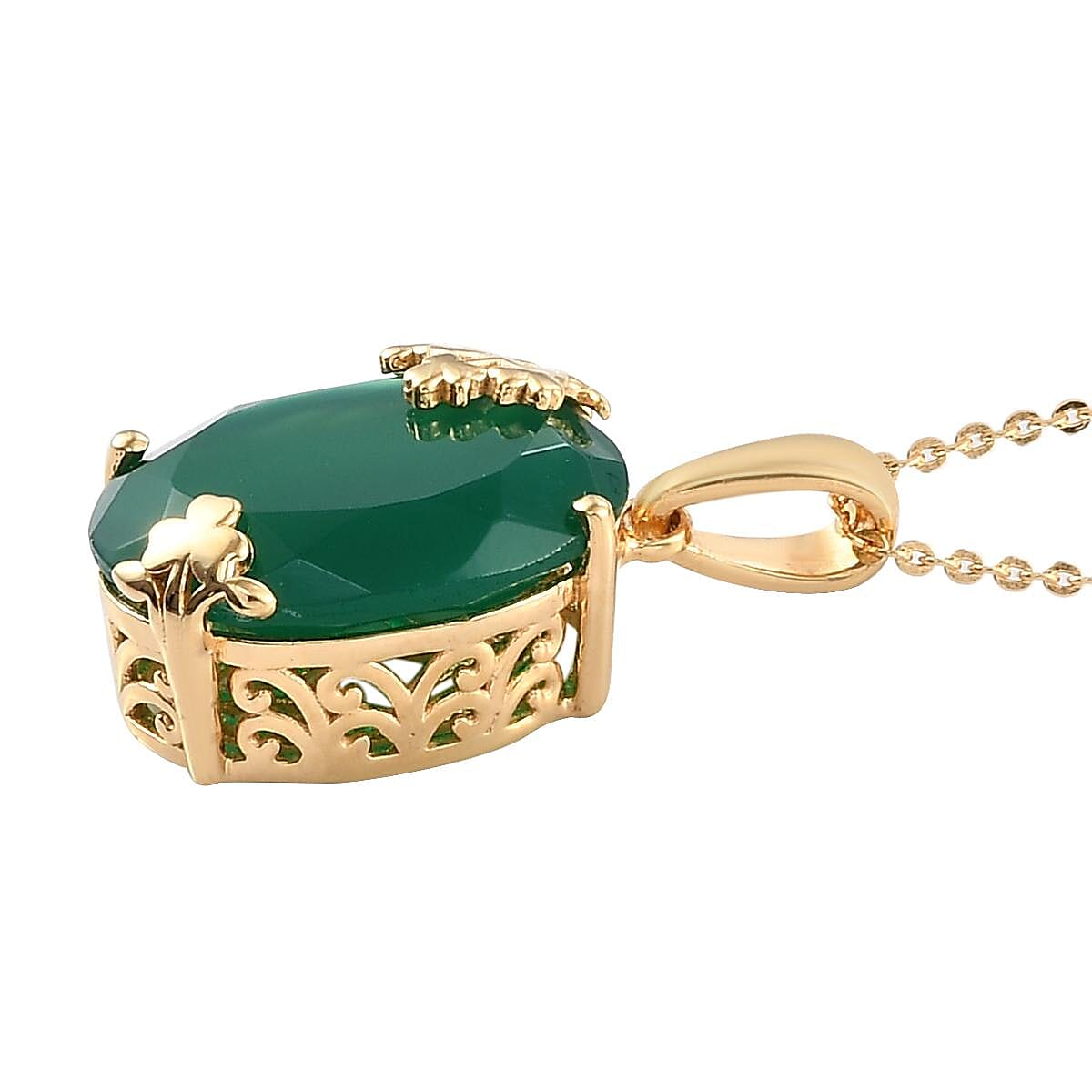 Verde Onyx Pendant Necklace 20 Inches in Vermeil Yellow Gold Over Sterling Silver 7.65 ctw