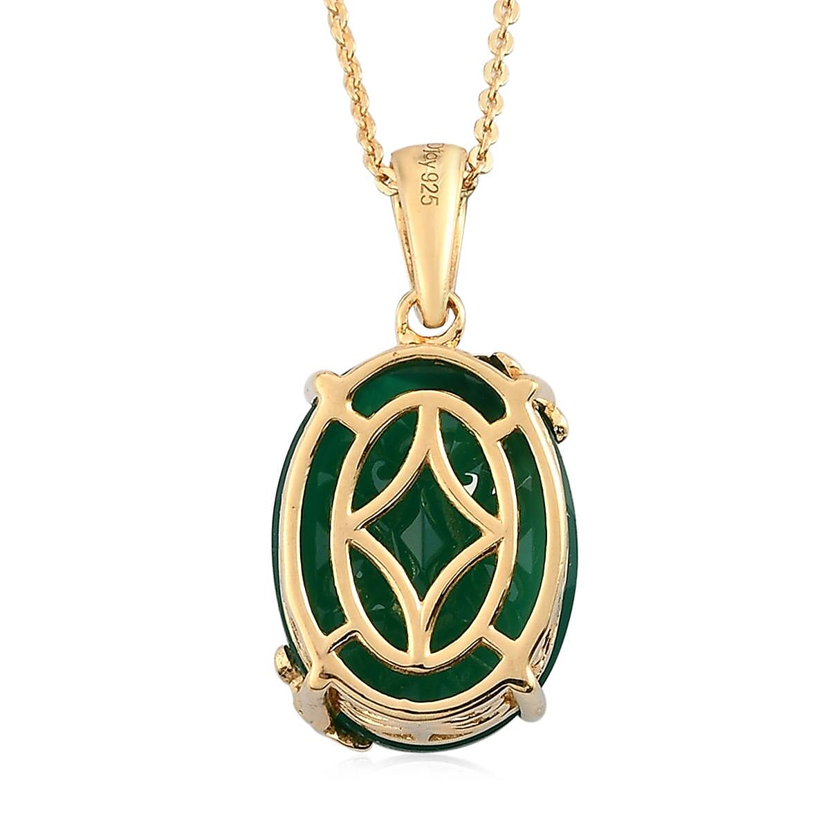 Verde Onyx Pendant Necklace 20 Inches in Vermeil Yellow Gold Over Sterling Silver 7.65 ctw