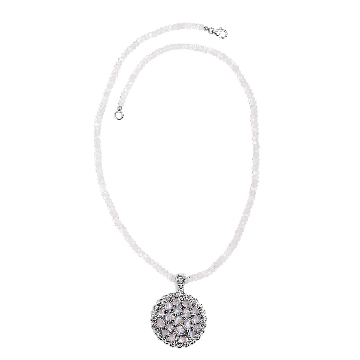 Artisan Crafted Kuisa Rainbow Moonstone Pendant with Beaded Necklace 20 Inches in Platinum Over Sterling Silver 85.40 ctw image number 3