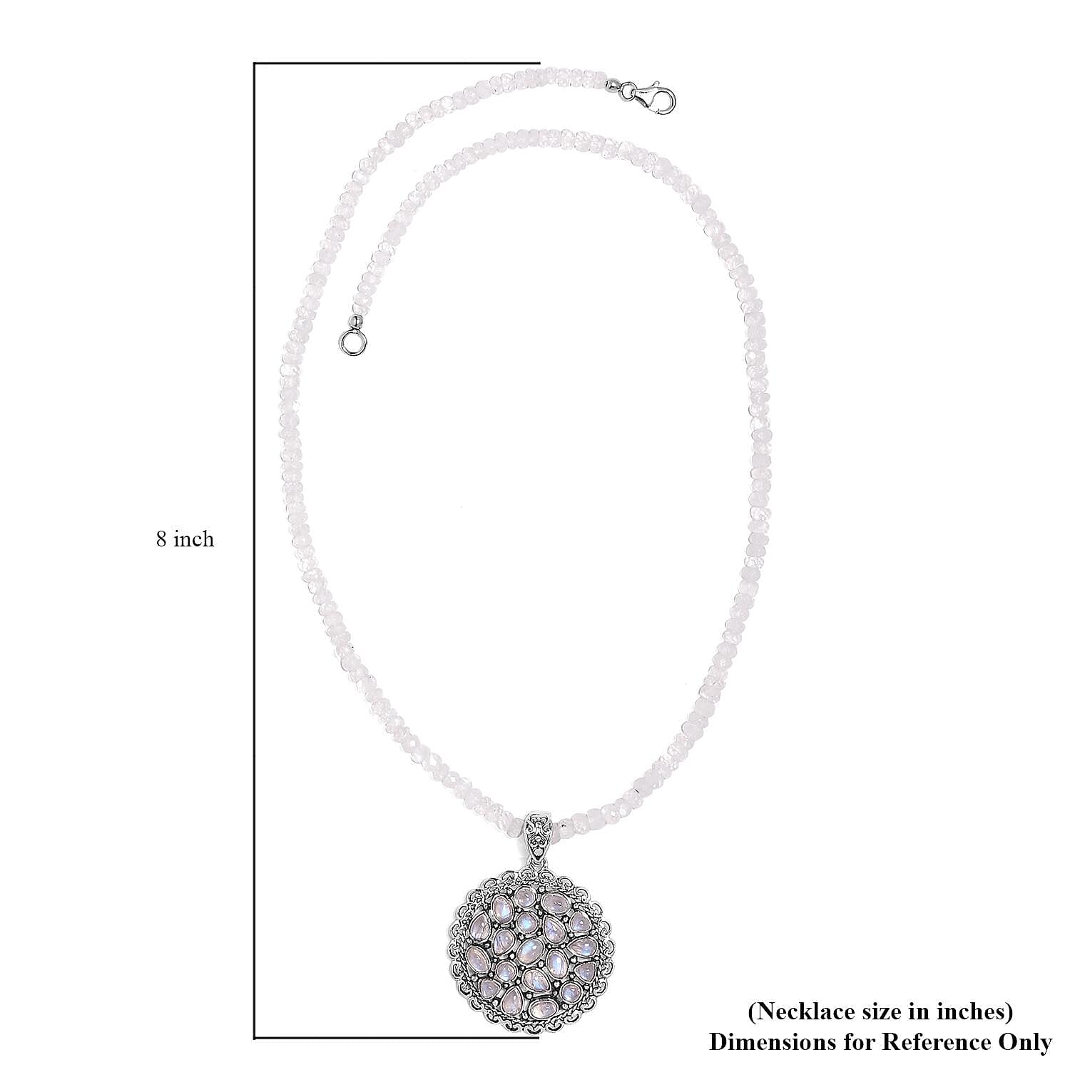 Artisan Crafted Kuisa Rainbow Moonstone Pendant with Beaded Necklace 20 Inches in Platinum Over Sterling Silver 85.40 ctw