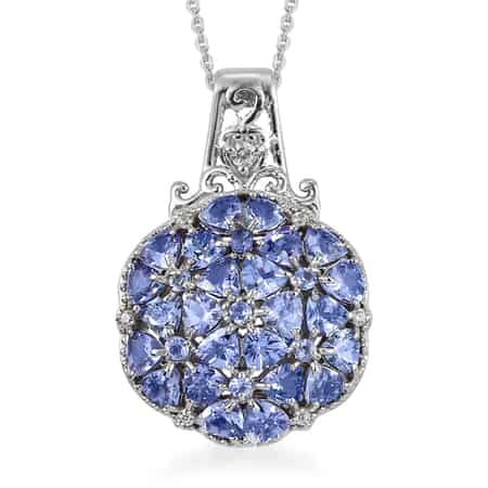 Tanzanite and White Zircon Cluster Pendant Necklace 20 Inches in Platinum Over Sterling Silver 2.75 ctw image number 0