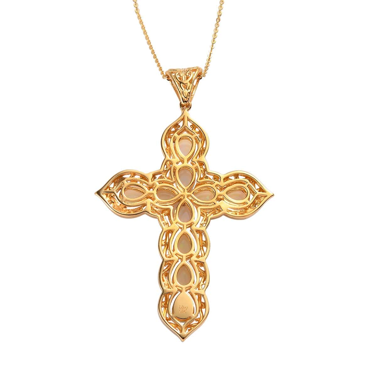 Premium Ethiopian Welo Opal Cross Pendant Necklace in Vermeil Yellow Gold Over Sterling Silver (20 Inches) 4.85 ctw image number 4