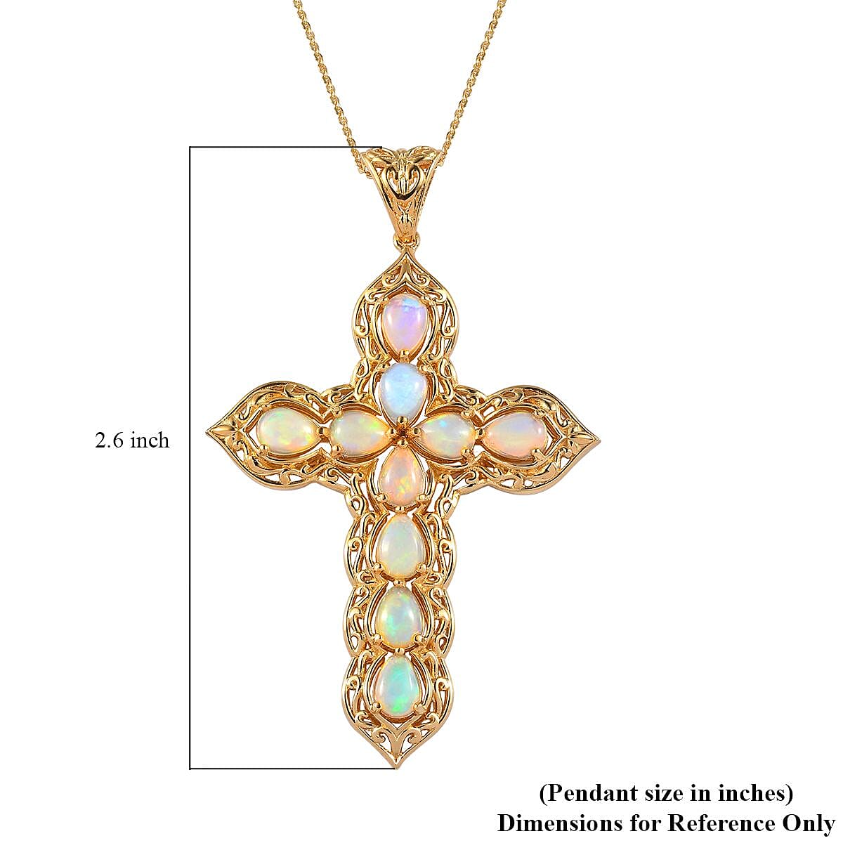 Premium Ethiopian Welo Opal Cross Pendant Necklace in Vermeil Yellow Gold Over Sterling Silver (20 Inches) 4.85 ctw