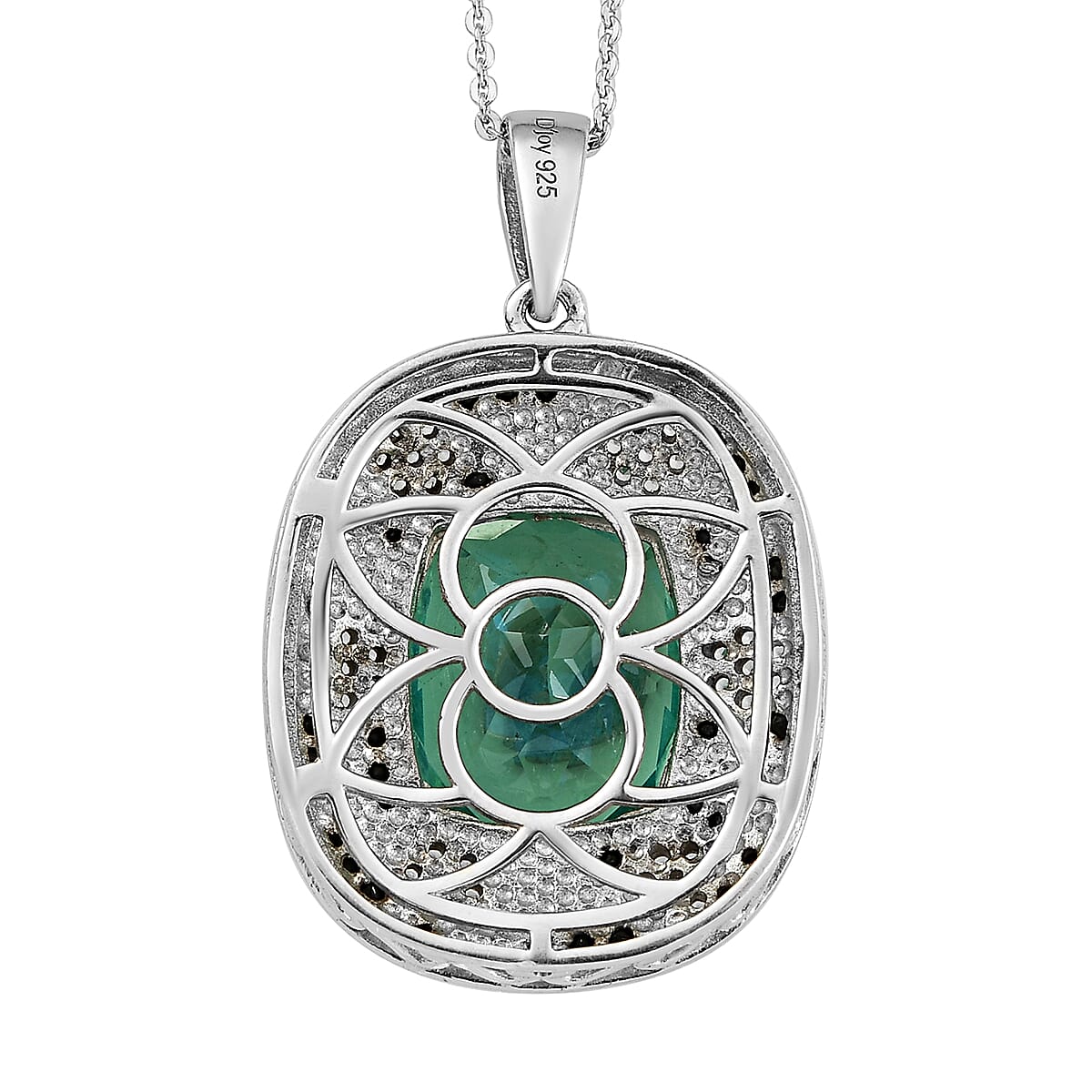 Peacock Quartz (Triplet) and Multi Gemstone Floral Pendant Necklace 20 Inches in Platinum Over Sterling Silver 9.35 ctw