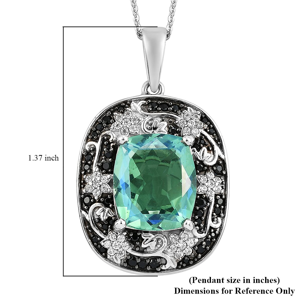 Peacock Quartz (Triplet) and Multi Gemstone Floral Pendant Necklace 20 Inches in Platinum Over Sterling Silver 9.35 ctw