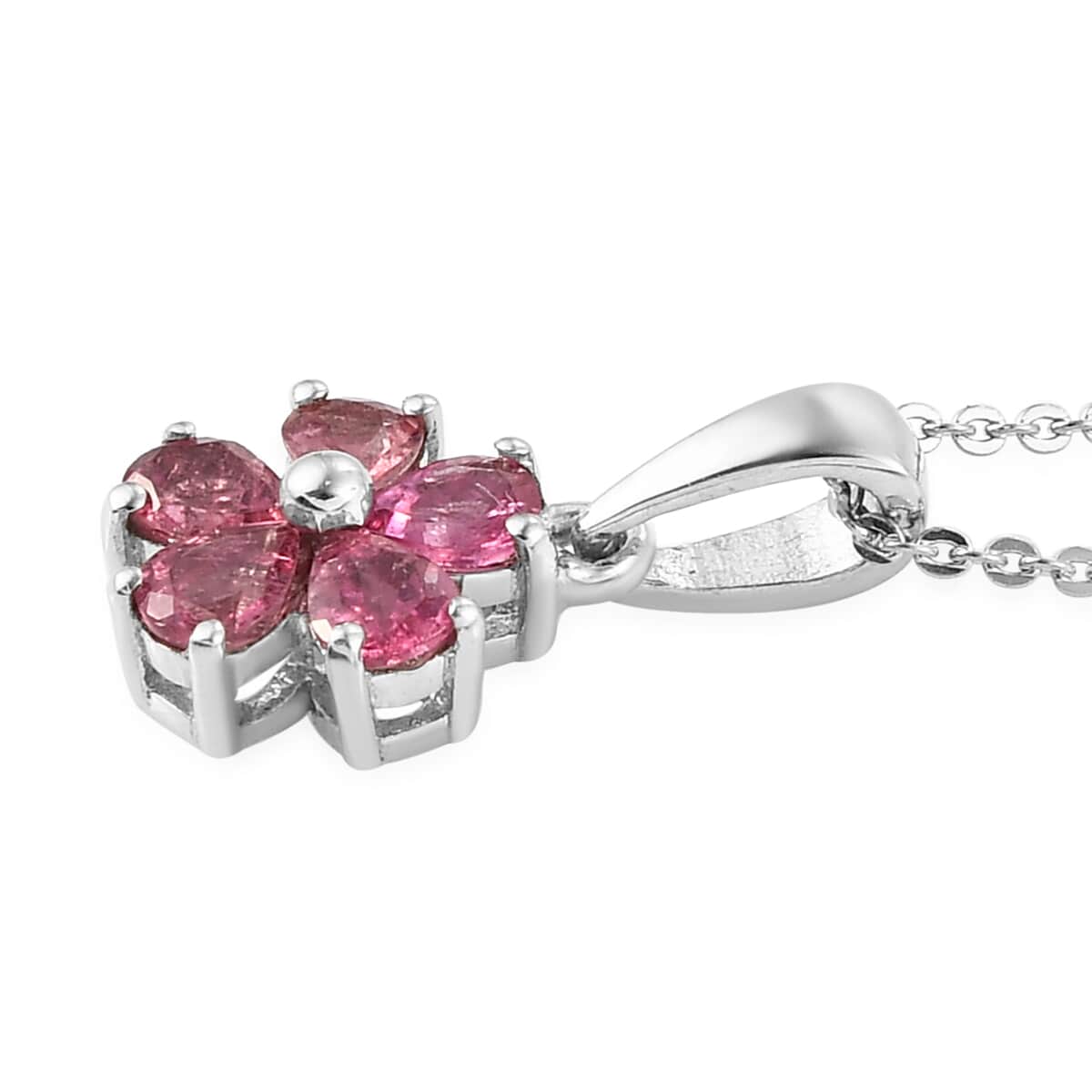 Ouro Fino Rubellite Floral Ring (Size 6.0) and Pendant Necklace 20 Inches in Platinum Over Sterling Silver 1.35 ctw image number 6