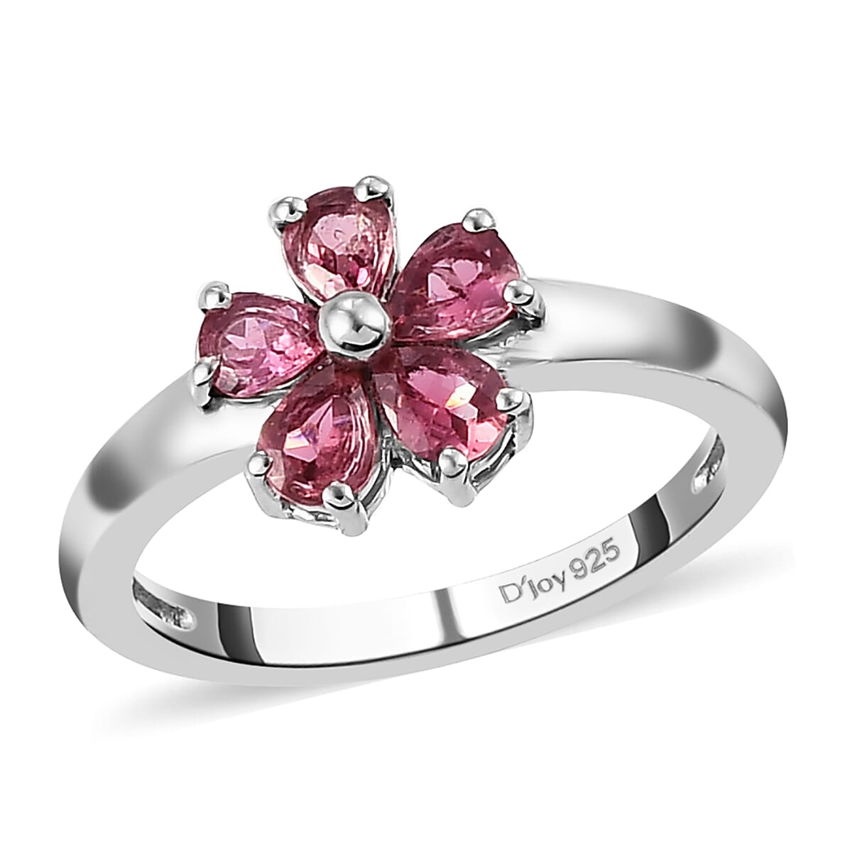 Ouro Fino Rubellite Floral Ring (Size 8.0) and Pendant Necklace 20 Inches in Platinum Over Sterling Silver 1.35 ctw image number 2