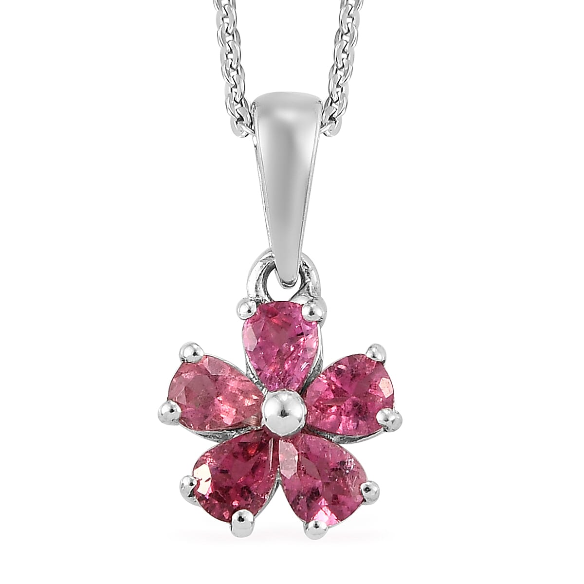 Ouro Fino Rubellite Floral Ring (Size 9.0) and Pendant Necklace 20 Inches in Platinum Over Sterling Silver 1.35 ctw image number 5