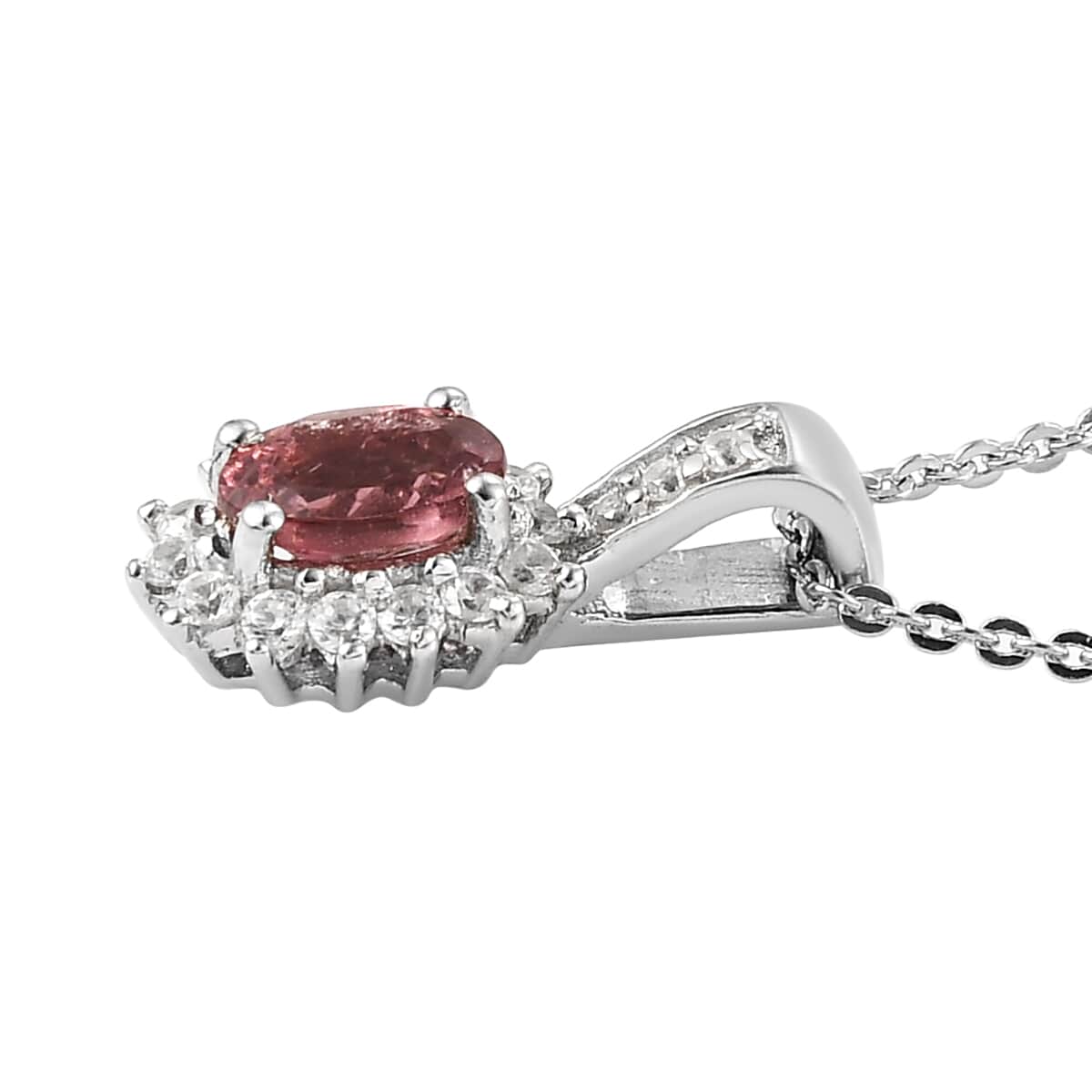Ouro Fino Rubellite and Natural White Zircon Sunburst Ring (Size 5.0) and Pendant Necklace 20 Inches in Platinum Over Sterling Silver 1.40 ctw image number 5