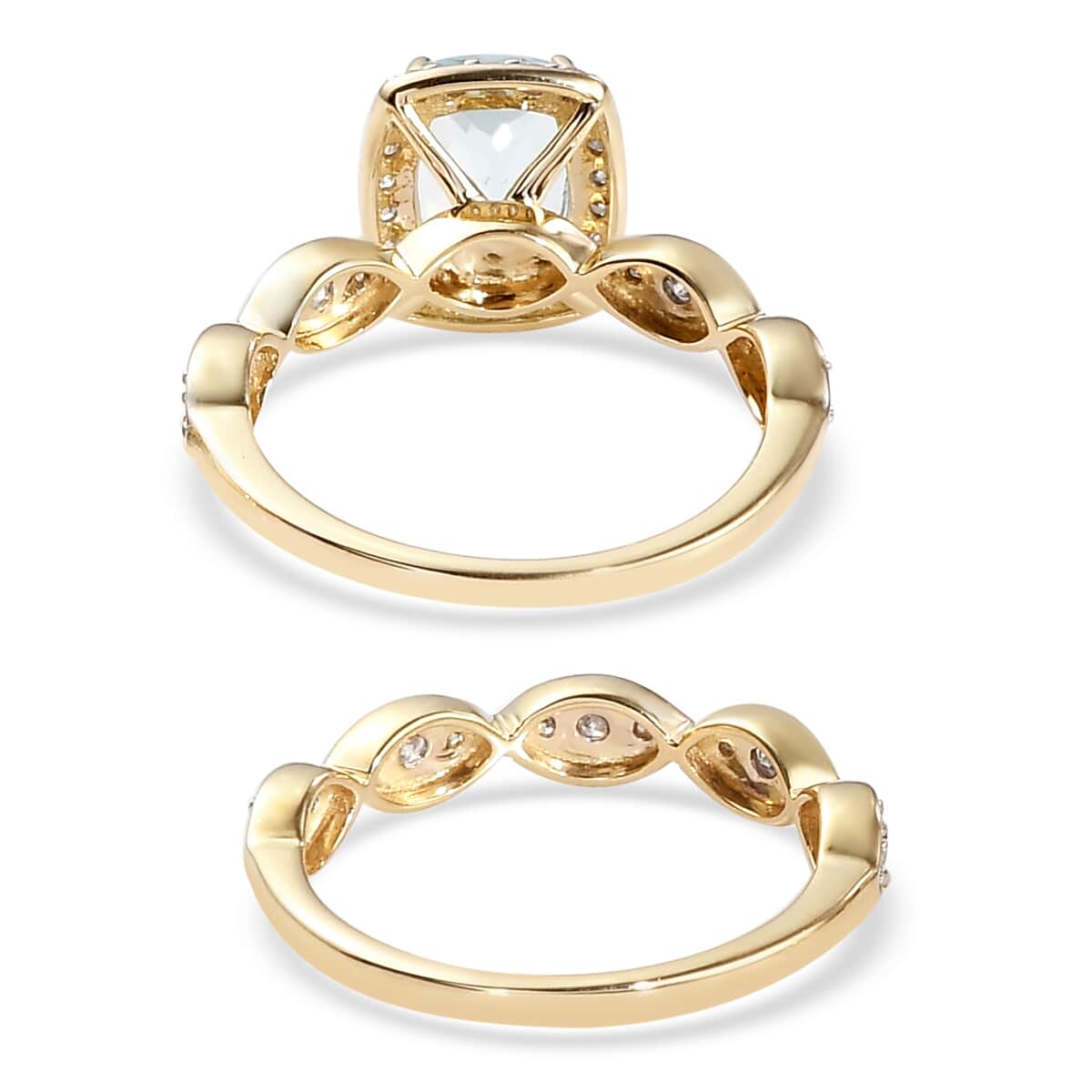 LUXORO 10K Yellow Gold Espirito Santo Aquamarine and G-H I3 Diamond Set of 2 Ring (Size 7.0) 4.45 Grams 1.85 ctw image number 4