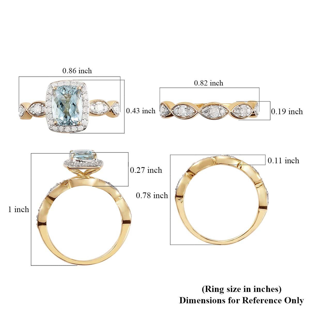 LUXORO 10K Yellow Gold Espirito Santo Aquamarine and G-H I3 Diamond Set of 2 Ring (Size 7.0) 4.45 Grams 1.85 ctw image number 5