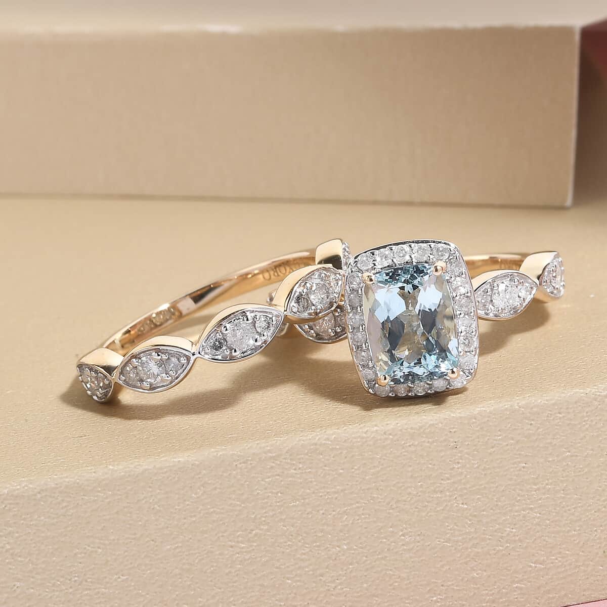 Luxoro 10K Yellow Gold Mangoro Aquamarine and G-H I3 Diamond Set of 2 Ring (Size 8.0) 4.45 Grams 1.85 ctw image number 1