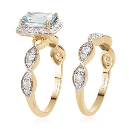Luxoro 10K Yellow Gold Mangoro Aquamarine and G-H I3 Diamond Set of 2 Ring (Size 8.0) 4.45 Grams 1.85 ctw image number 3