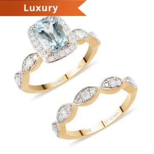 Luxoro 10K Yellow Gold Mangoro Aquamarine and G-H I3 Diamond Set of 2 Ring (Size 9.0) 4.45 Grams 1.85 ctw