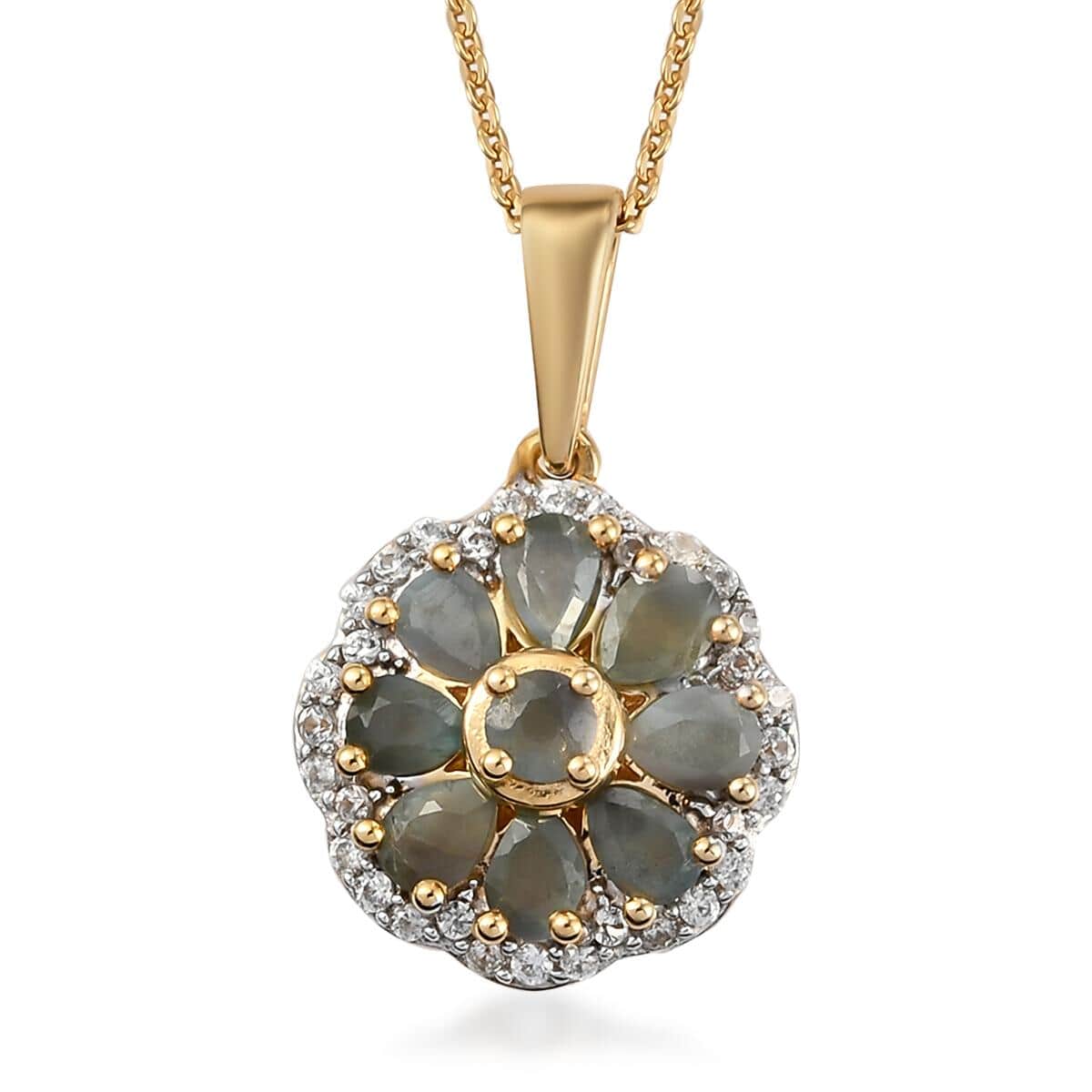 Narsipatnam Alexandrite and Natural White Zircon Floral Pendant Necklace 20 Inches in Vermeil Yellow Gold Over Sterling Silver 1.60 ctw image number 0