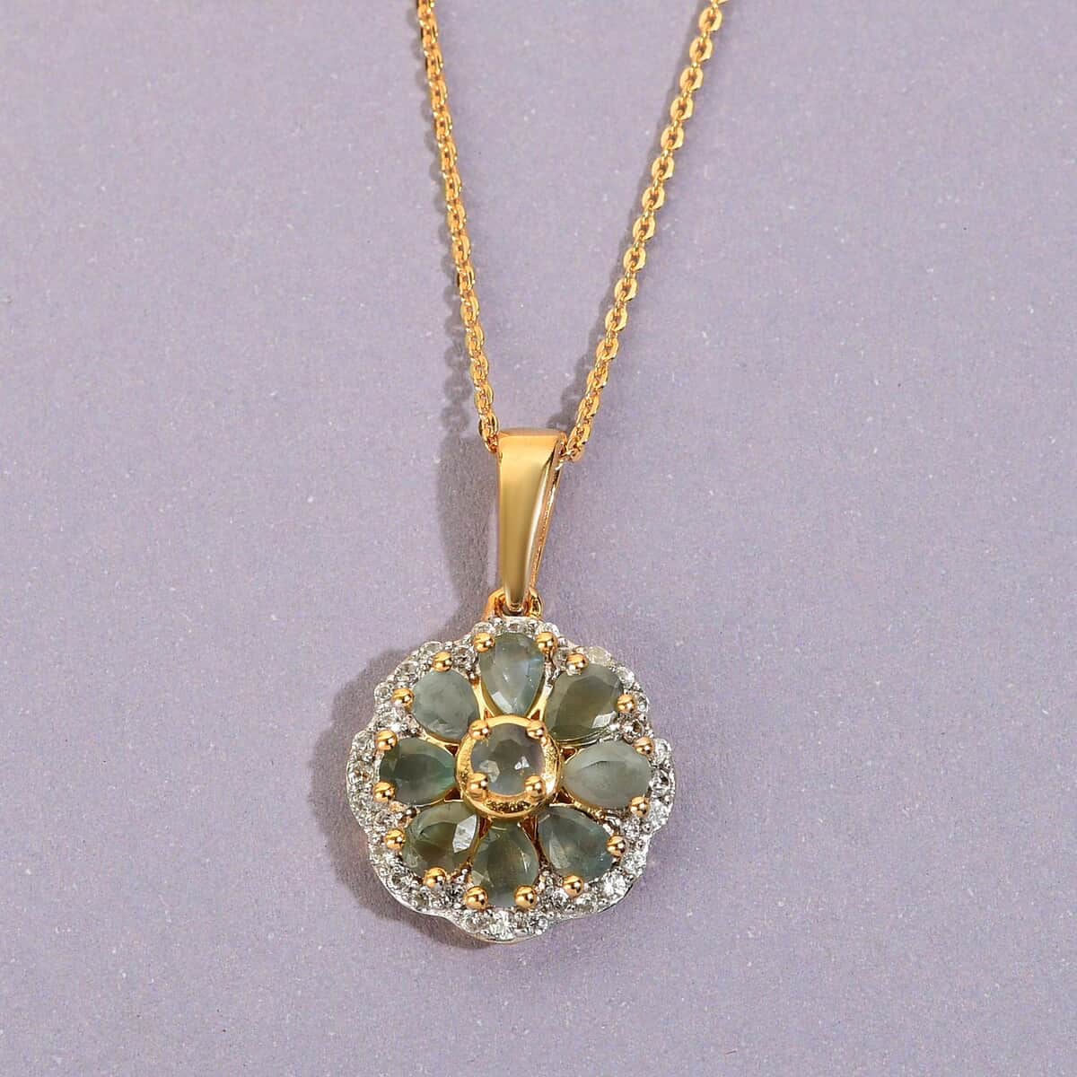 Narsipatnam Alexandrite and Natural White Zircon Floral Pendant Necklace 20 Inches in Vermeil Yellow Gold Over Sterling Silver 1.60 ctw image number 1