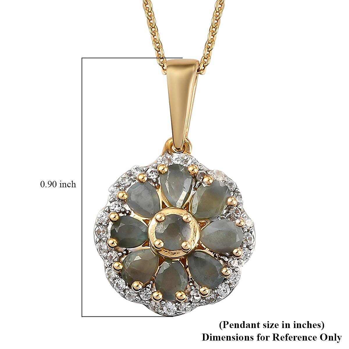 Narsipatnam Alexandrite and Natural White Zircon Floral Pendant Necklace 20 Inches in Vermeil Yellow Gold Over Sterling Silver 1.60 ctw