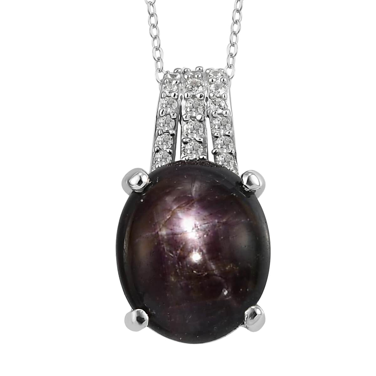 Indian Star Ruby and White Zircon Pendant Necklace 20 Inches in Platinum Over Sterling Silver 6.35 ctw image number 0