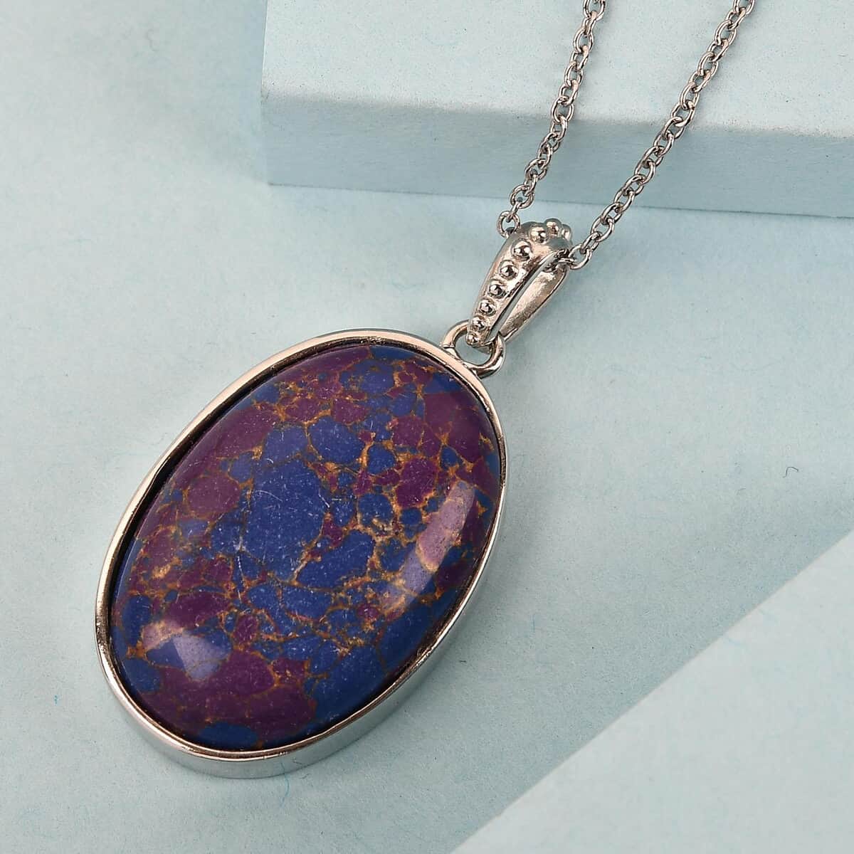 Mojave Purple Turquoise Pendant Necklace 24In in 14K YG & Platinum Over Copper with Magnet and Stainless Steel 30.00 ctw image number 1