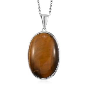 Tigers Eye 29.60 ctw Pendant Necklace 24 Inches in 14K YG & Platinum Over Copper with Magnet and Stainless Steel, Tarnish-Free, Waterproof, Sweat Proof Jewelry