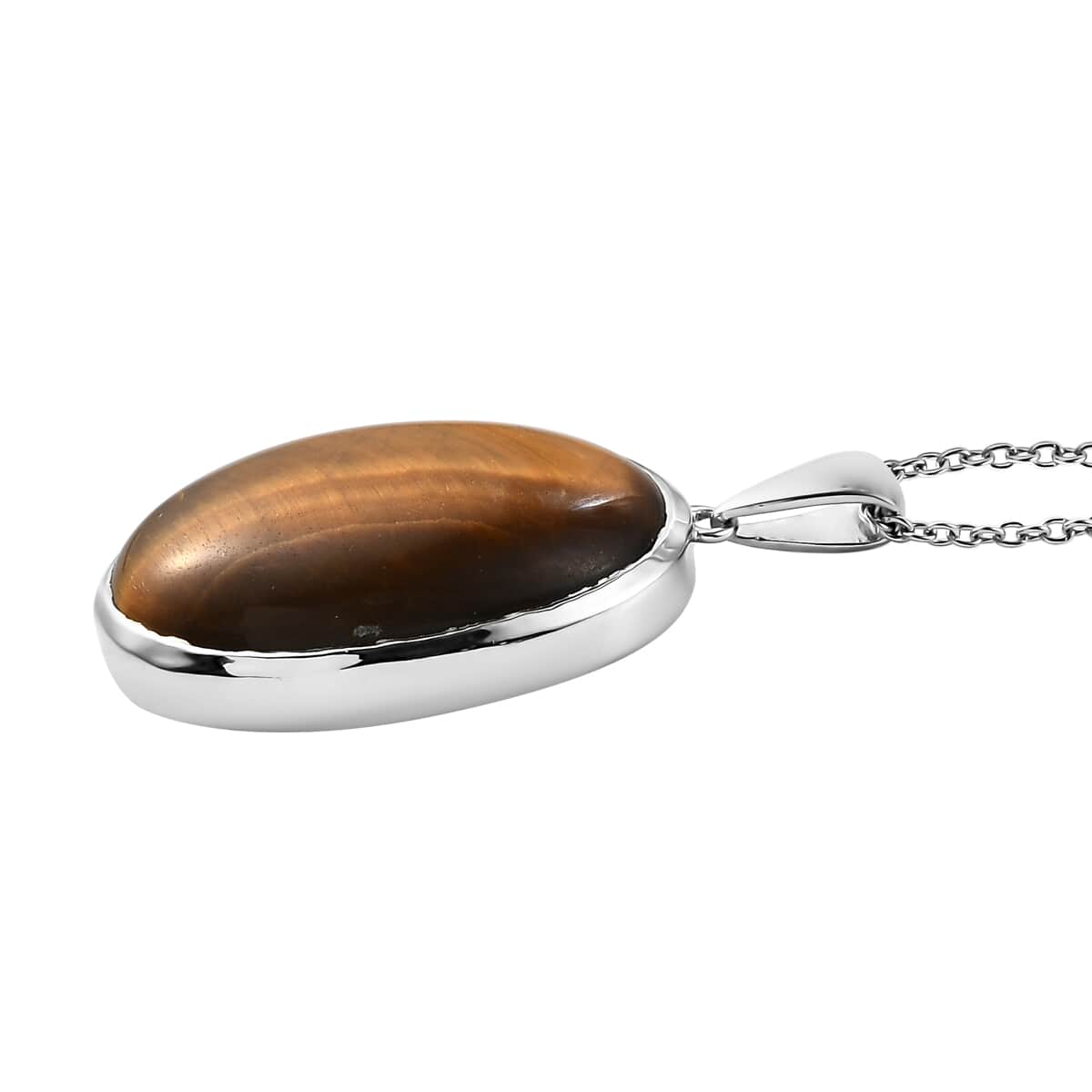 Tigers Eye Pendant Necklace (24 Inches) in 14K YG & Platinum Over Copper with Magnet and Stainless Steel 29.60 ctw , Tarnish-Free, Waterproof, Sweat Proof Jewelry image number 3