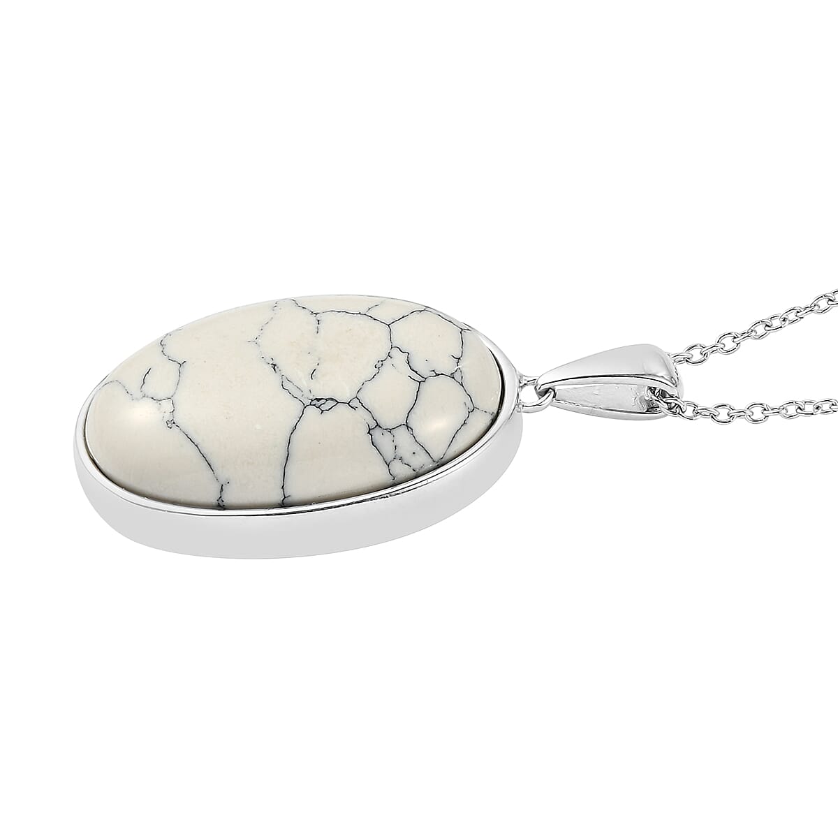 White Howlite (Ovl 30x20 mm) Pendant Necklace (24 Inches) in 14K YG and Platinum Over Copper with Magnet and Stainless Steel 28.50 ctw , Tarnish-Free, Waterproof, Sweat Proof Jewelry image number 3