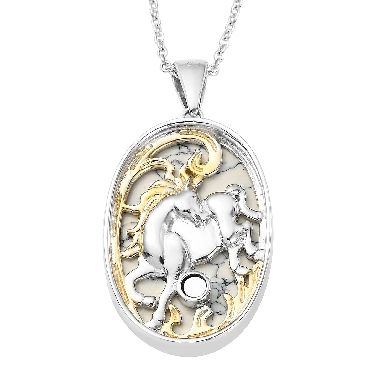White Howlite (Ovl 30x20 mm) Pendant Necklace (24 Inches) in 14K YG and Platinum Over Copper with Magnet and Stainless Steel 28.50 ctw , Tarnish-Free, Waterproof, Sweat Proof Jewelry image number 4