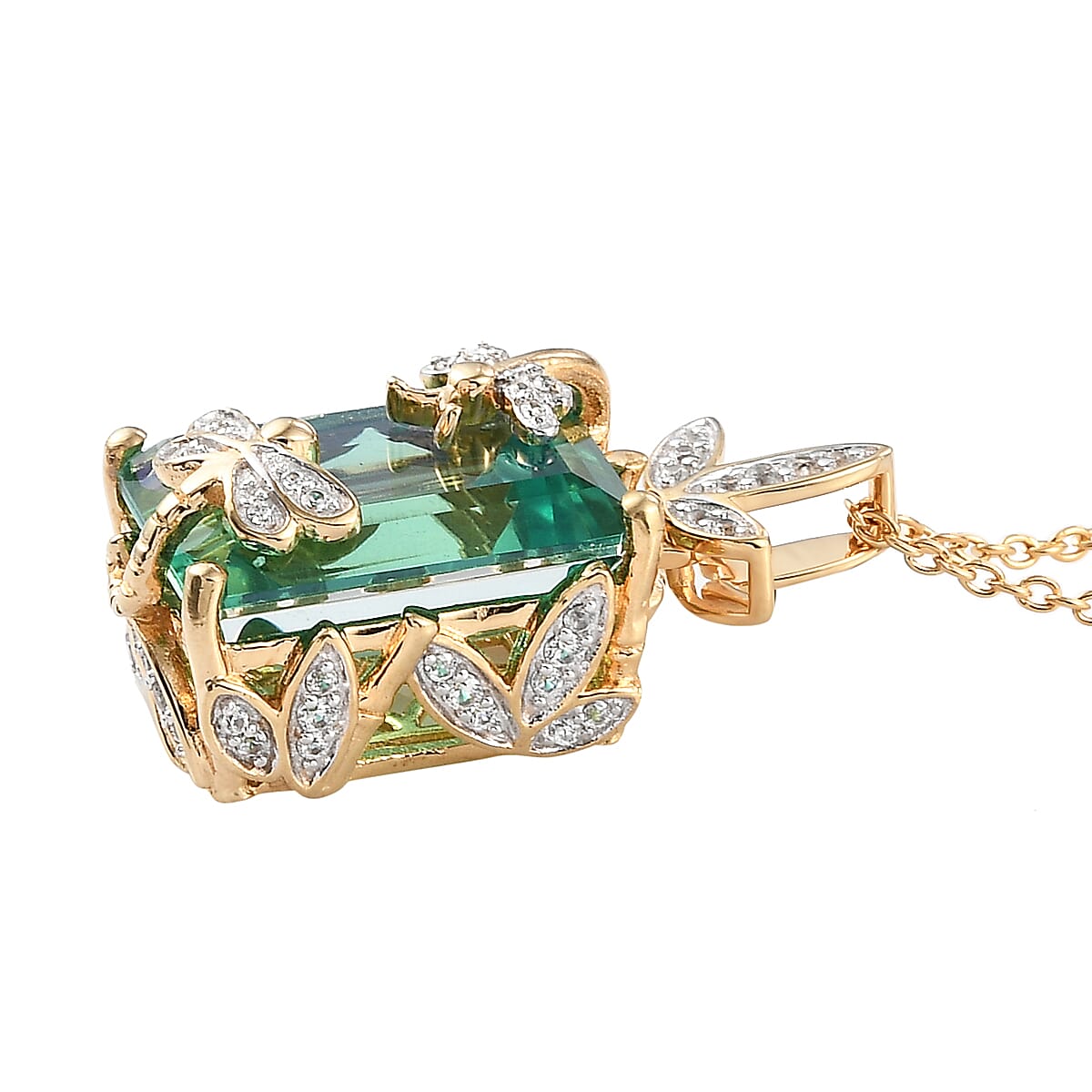 GP Italian Garden Collection Peacock Quartz and Multi Gemstone Dragonfly Pendant Necklace 20 Inches in Vermeil YG Sterling Silver 9.30 Grams 16.00 ctw image number 3