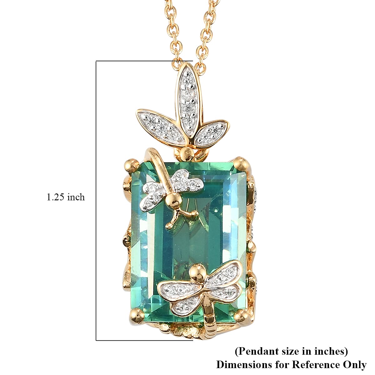 GP Italian Garden Collection Peacock Quartz and Multi Gemstone Dragonfly Pendant Necklace 20 Inches in Vermeil YG Sterling Silver 9.30 Grams 16.00 ctw image number 6