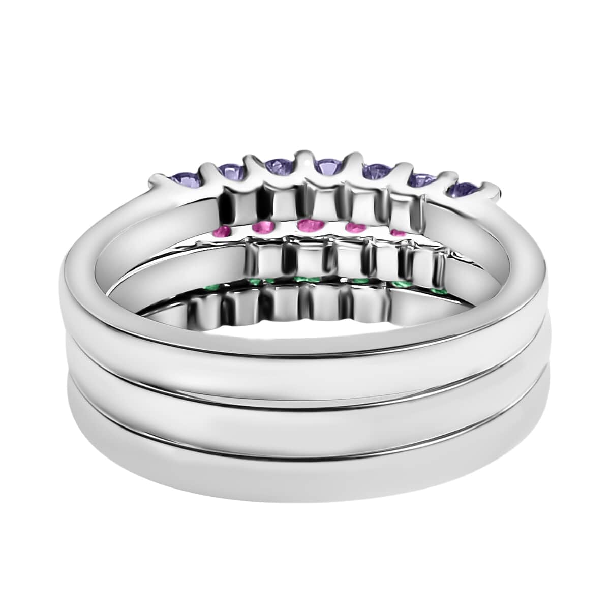set-of-3-niassa-ruby-tanzanite-and-kagem-zambian-emerald-stackable-ring-in-stainless-steel-size-5.0-1.00-ctw image number 5