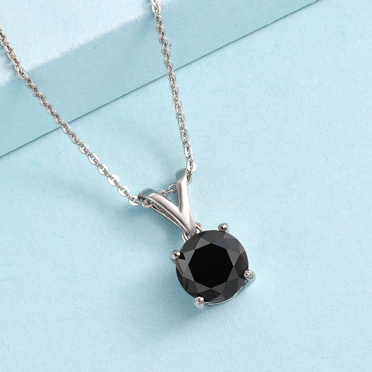 Black Diamond Solitaire Pendant Necklace 20 Inches in Platinum Over Sterling Silver 2.00 ctw image number 1